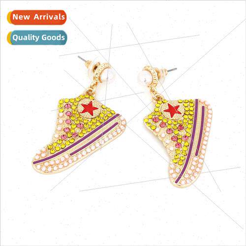 fashion cute alloy diamond shoes earrings personaly versatil