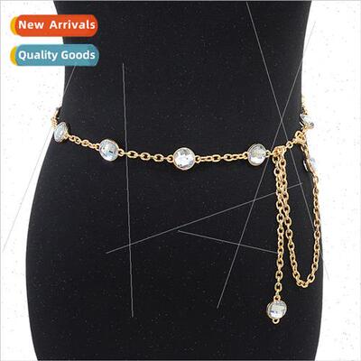 Women Belt Casual Decoration Crystal Embellished Spaghetti W