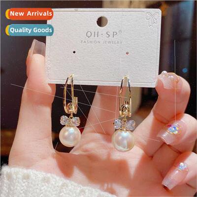 mple zirconia bow pearl earrings s925 silver pin celebry ele