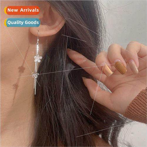 Sparkling zirconia flower tassel earrings long exquise hollo