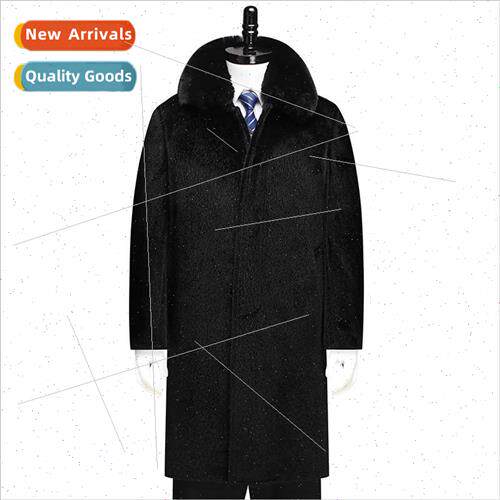 Winter clothing middle-aged elderly men long wool tweed coat