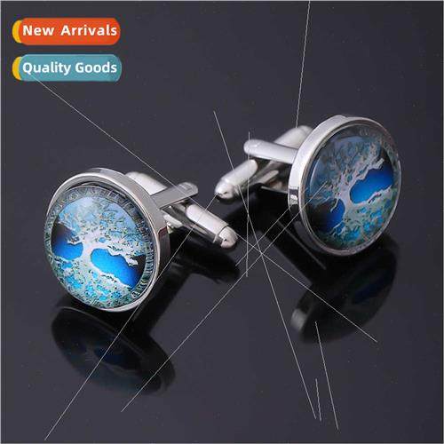 New Celtic Tree fe Time Gemstone Men Cufflinks Vintage Metal