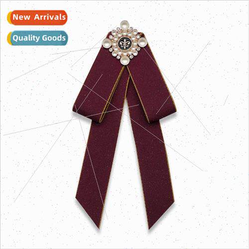 Korean clothing accessories pearl bow alloy brooch men women
