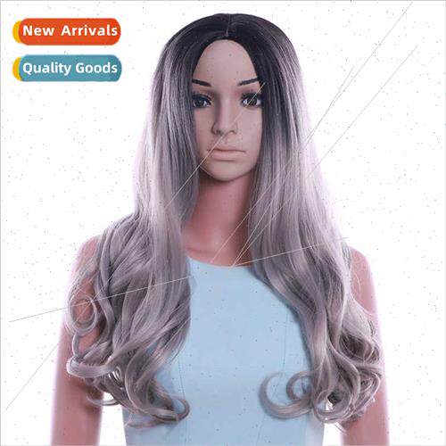 Wig female long curly hair gradient color Europe chemical fi