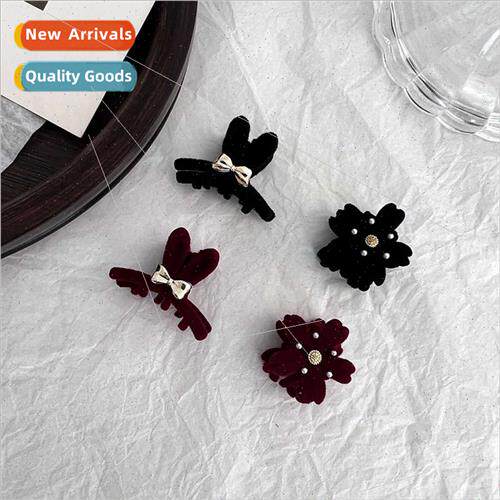 Autumn winter niche alloy flocking red flowers cartoon hairp