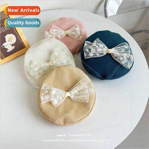 Japanese Korean  girl fall beret lace bow tie versatile smal