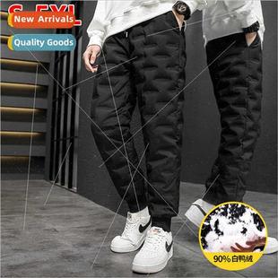 men col duck thickened outer casual winter pants down whe