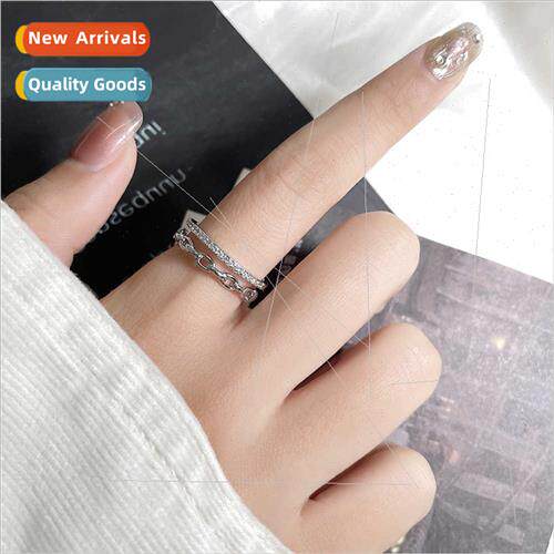 Double chain zirconia ring Korea simple fashion flash diamon