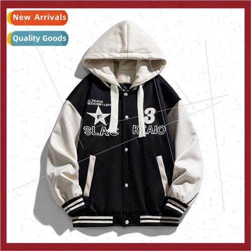 Fake twoPCS hooded baseball unim men spring fall wide teenag