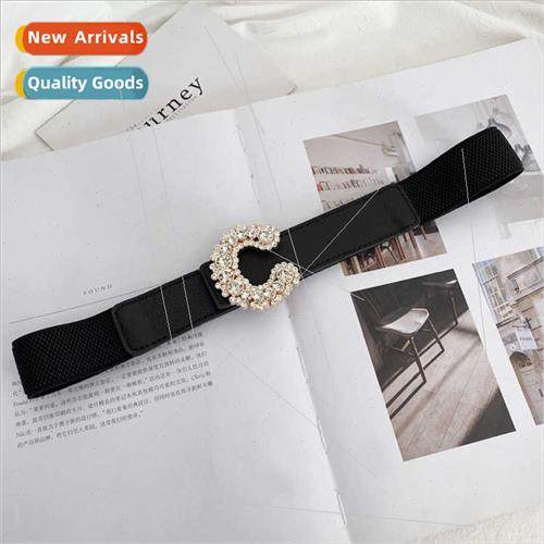 Black elastic ladies rhinestone belt versatile fashion sweat