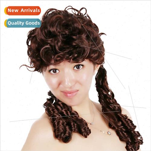 Wig Brown Double Braid Wig Europe Wig Women Medium Wavy Curl