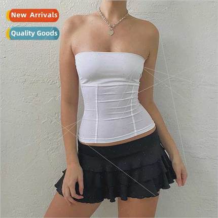 Summer new 2023 solid color pullover sleeveless strapless si