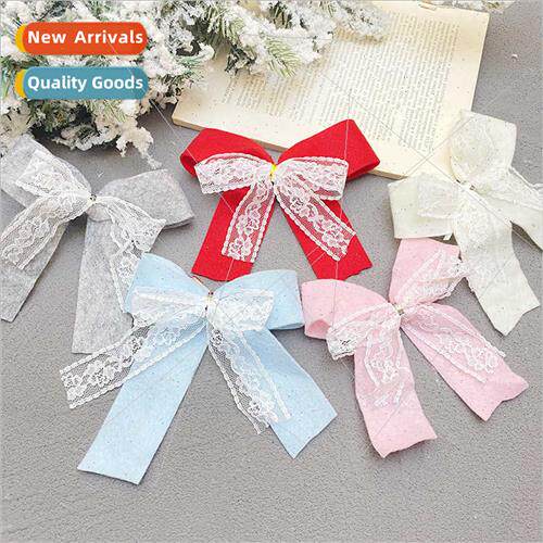 Christmas Bow Decoration Supplies Velvet wh Lace Edge Bow Ha