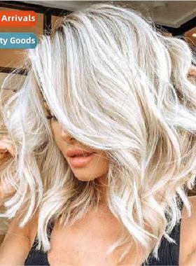 Europe medium long hair Women wigs bleached dyed gradient pl