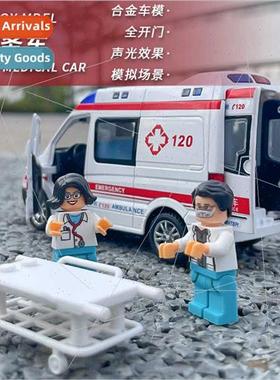 1:32 Benz ambulance stcher+figures alloy sound light boomera