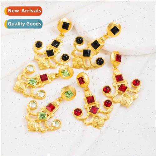 Europe retro earrings fashion gold-plated inlaid colorful ge