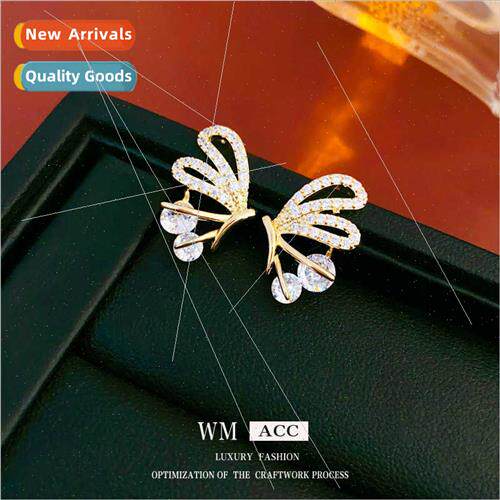 Plated zirconia hollow butterfly earrings fashion delicate e