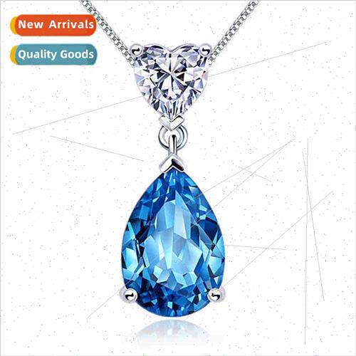 s925 silver heart ocean necklace female watery years aquamar