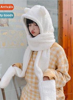 Bear ears hat fall winter cute winter plush scarf threePCS a