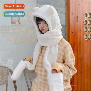 Bear ears hat fall winter cute winter plush scarf threePCS a