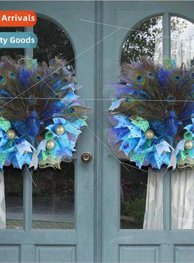 2023 New peacock wreath blue rattan circle door hanging wedd