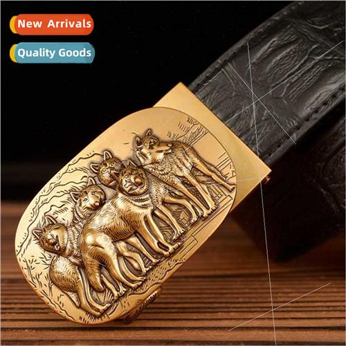 Wolf element retro old automatic buckle belt men leather bel