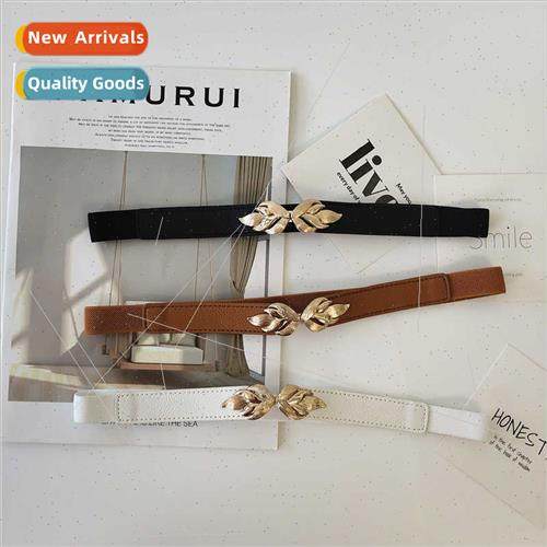Leaf buckle thin belt female decorative waistband skirt elas