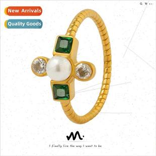 glue bead steel ins gold tanium rhinestone niche French ring