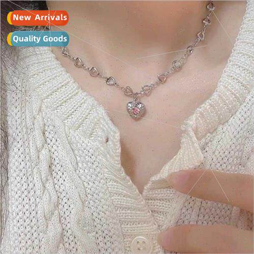 ins pink diamond love necklace female gentle fairy simple ni