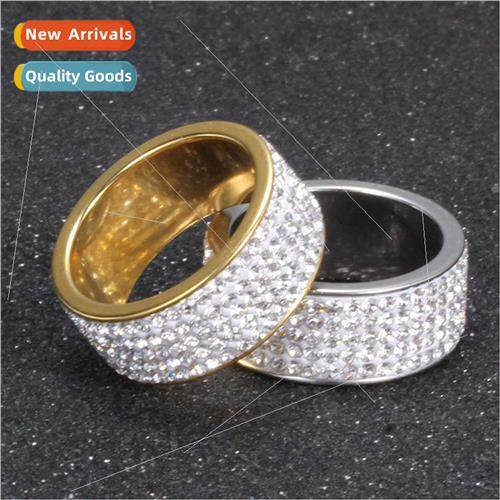 Europe five rows diamonds set Stainless 304 ring couple pair
