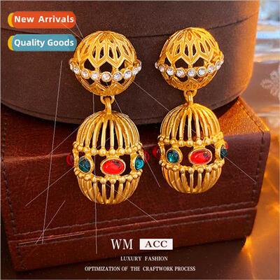 Antique retro earrings 925 silver needle lantern oval earrin