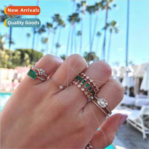 Europe xury Emerald Gold Plated Skeleton Ring wh AAA Zircon
