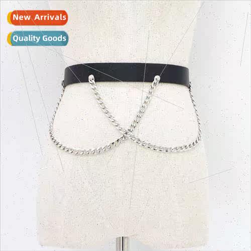 Europe punk ladies belt double chain decorative belt permanc