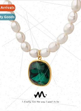 Korea sense baroque necklace rounded rectangle inlaid crysta