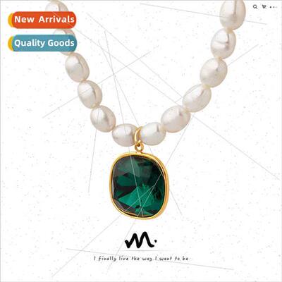 Korea sense baroque necklace rounded rectangle inlaid crysta