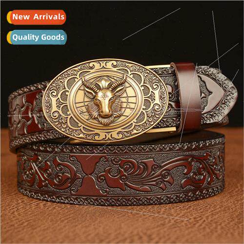 Zodiac belt sheep vintage automatic buckle men belt cowhide