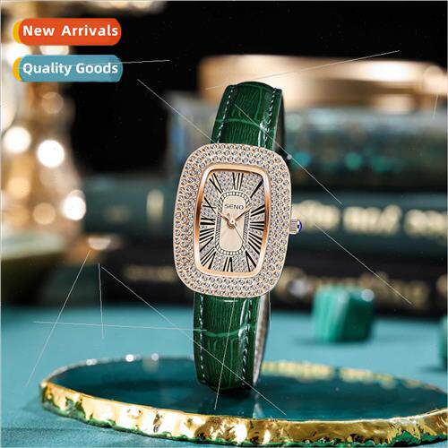 Small Green Strap Watch Women Fashion Square Small Dial Dril