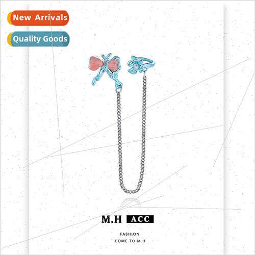 Exquise electro blue butterfly ear clips chain onepcs 925 si