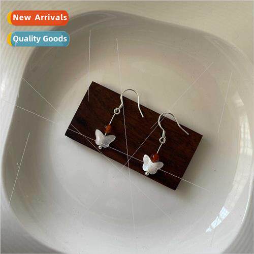 Handmade butterfly red agate earrings 2023 new tide simple h