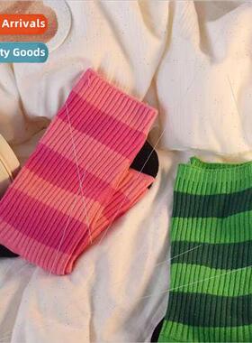 Socks womens mid-calf socks color blocking ins autumn and wi