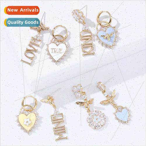 Heart Letter Irregular Diamond Earrings Europe Zirconia Flow