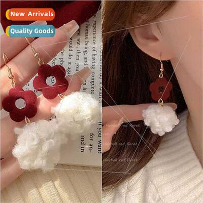 Cute hairball earrings female winter sweet flower earrings n