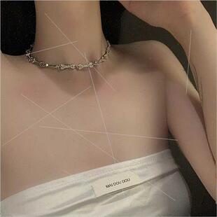 fashion simple diamond encrusted bone pendant necklace metal