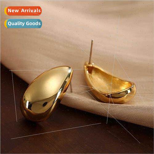 Europe new simple melon shape gold drop earrings minimalist