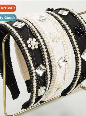 retro wind hair band female super flash square glass diamond