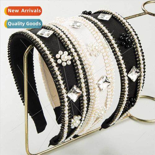 retro wind hair band female super flash square glass diamond