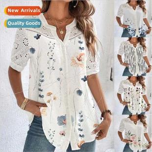 buttoned lapel women new blouse fashion sleeved 2023 short
