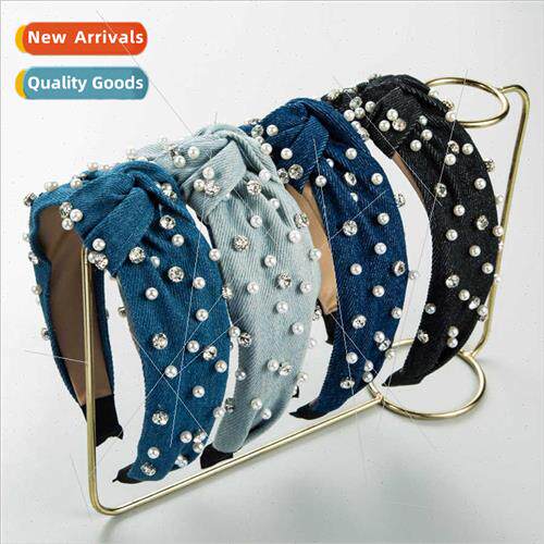 Korea inlaid pearl rhinestone hair bands wide side headdress