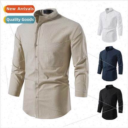 Men Long Sleeve Shirt nen Button Beach Yoga Casual Summer Sh