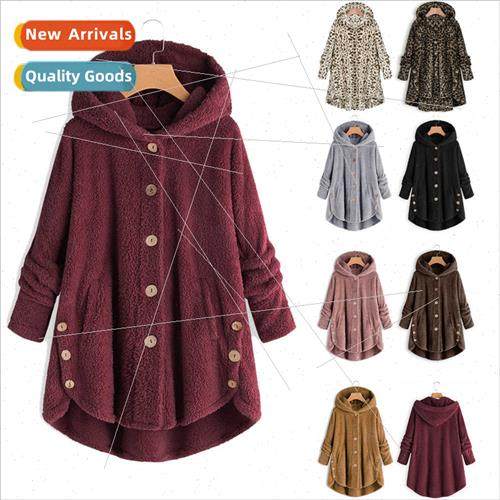 2019 Autumn Winter Fashion Women Button Plush Top Irregular